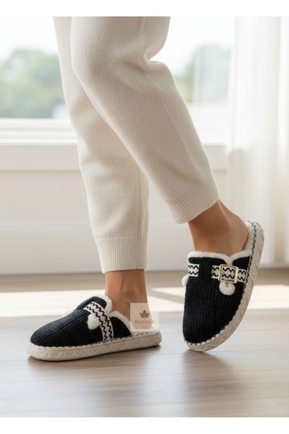 Daily Faux Fur Black Winter Home Slippers