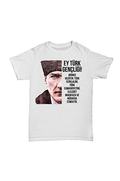 l'eivor Atatürk Gençliğe Hitabe Baskılı Unisex Beyaz T-shirt