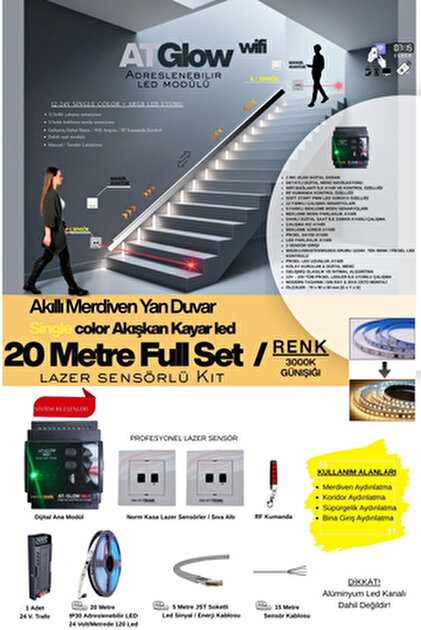 ankarateknik AT-GLOW Lazer Sensör Merdiven Duvar Akışkan Şerit Led ankarateknik AT-GLOW Lazer Sensör Merdiven Duvar Akışkan Şerit Led