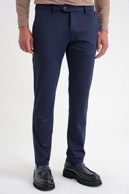 Comfort Fit Comfortable Fit Flexible Cotton Navy Blue Trousers with Side Pockets P 1203
