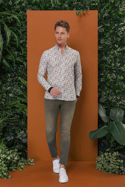 Slim Fit Beş Cep Taşlama Eskitme Detaylı Haki Jean Kot Pantolon Denim 110