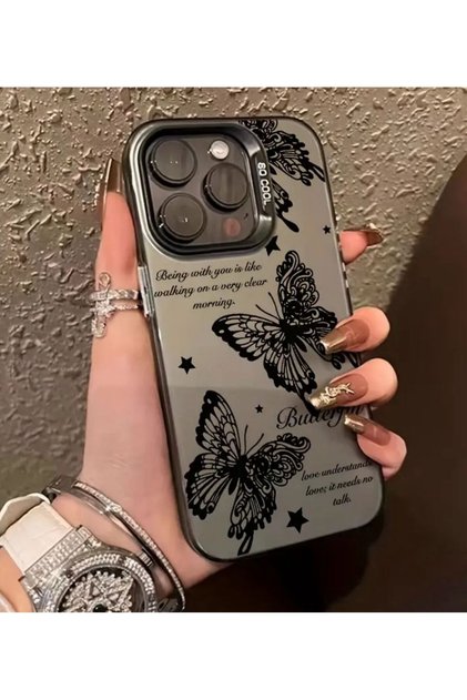İphone 16 Pro Max Uyumlu Butterfly Desen Kir Tutmayan Darbe Emici Telefon Kılıfı MK01A