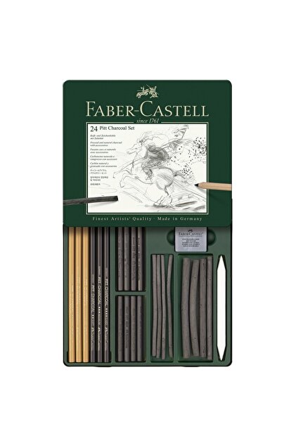 Faber Castell Pitt Monochrome 24'lü İşlenmiş Kömür Seti