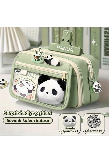 7 Bölmeli Panda Kalem Kutusu , Panda Temalı,Kırtasiye Organizörü, ( PandaBroş+ Çıkartma Hediyeli)