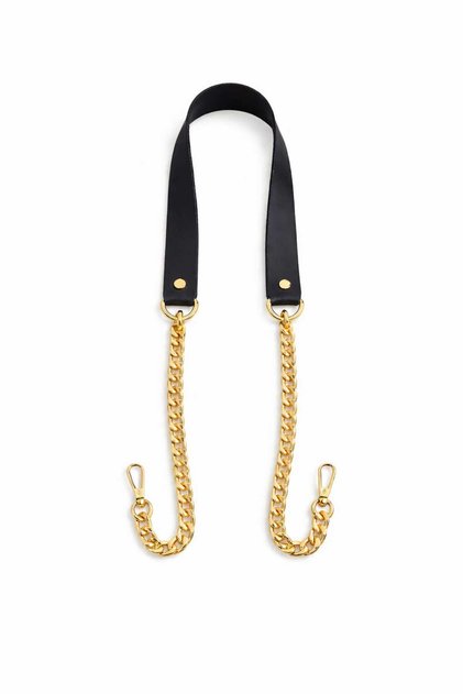 Faux Leather Parrot Hook Chain Bag Handles - 115 cm (Black-Gold)