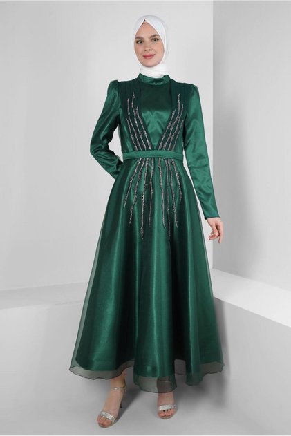 STYLE COLLAR STONE PRINTED EVENING DRESS 50308