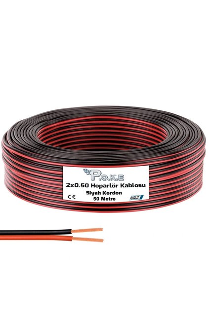 50 Metre 2x0,50mm Siyah Kırmızı Çizgili Elektrik Ses Ve Hoparlör Kablosu Kordon