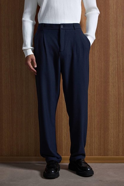 Men's Baggy Fit Fabric Trousers Navy Blue
