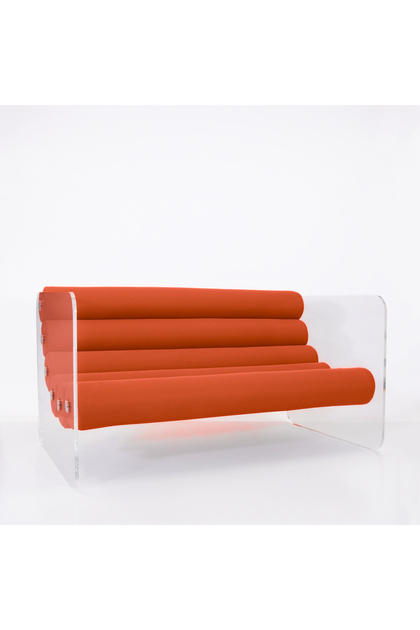 Canapea Gradina colectie MW02, perne Orange, cotiere laterale, PMMA cu panouri transparente
