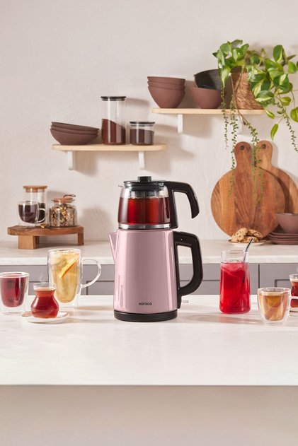 Tea Glass 2 In 1 Çelik Çay Makinesi Ve Kettle Cosmic Lilac