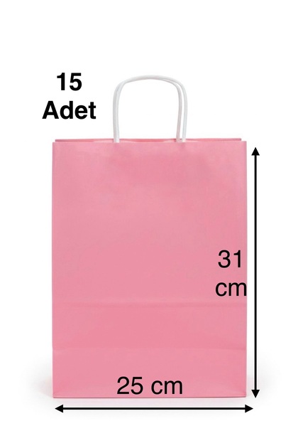 e Erta Pembe Renkli Kraft Çanta 25x31 Cm 15 Adet Hediye Poşeti