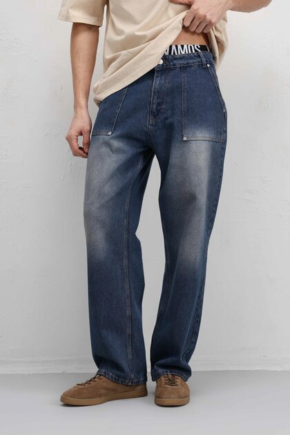 Cep Detaylı Baggy Fit Jean YEŞİL TİNT