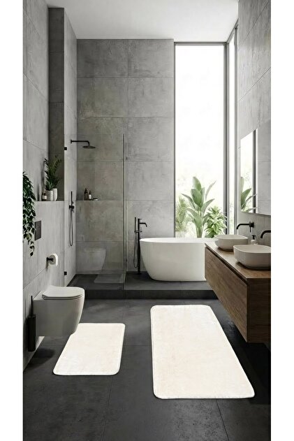 Pelusoft-Cream-2-Piece Bath Mat–Velvet-Like Plush, Non-Slip Base, Washable-60X100+50X60