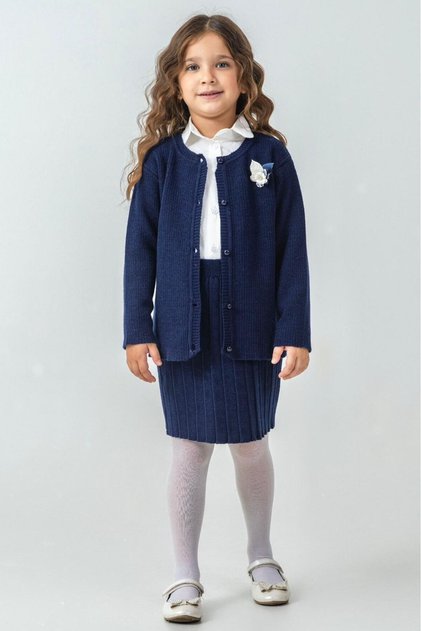 Girl's 4-Piece Knitwear Set | Cardigan + Skirt + Shirt + Pantyhose | High-Quality and Stylish Winter Combination