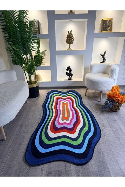 Mira 1184 Colorful Abstract Patterned Asymmetrical Woven Base Carpet