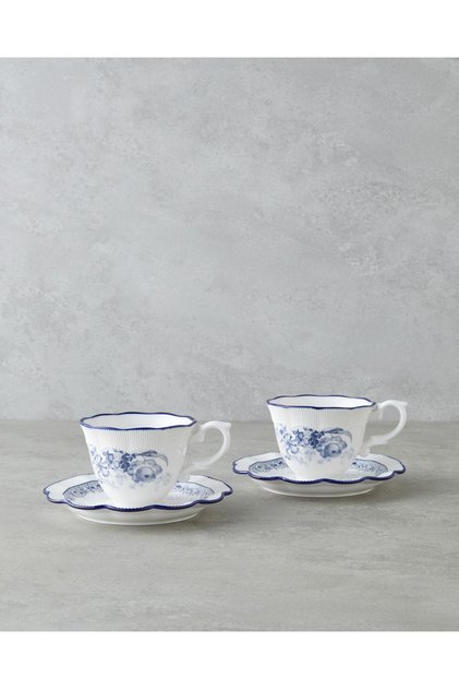 Carmine Porselen 4 Parça 2 Kişilik Çay Fincanı Takımı 200 ml Lacivert-Beyaz