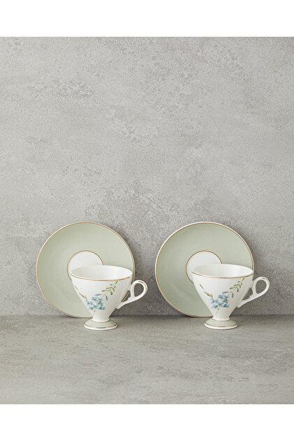 Valentina New Bone China 4 Parça 2 Kişilik Kahve Fincan Takımı 80 ml Açık Yeşil