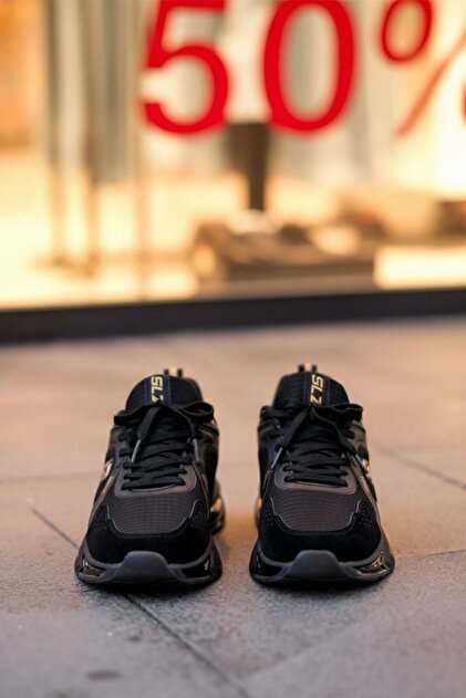 SOLAZER Erkek Siyah Altın Sneaker Günlük Spor Ayakkabı 035
