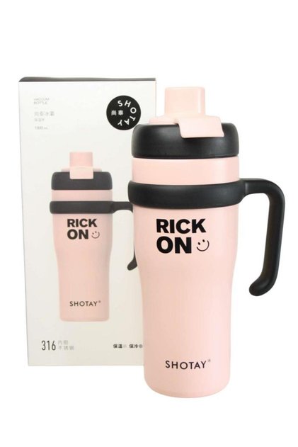 ST-8919 Çift Kullanım Pipetli/Rahat İçim Pembe 1000ml Çelik Termos