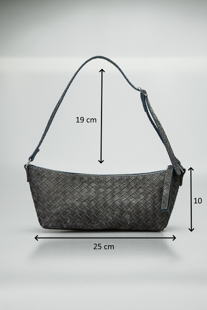 Gray Color Knitted Pattern Zippered Adjustable Short Strappy Women's Bag
