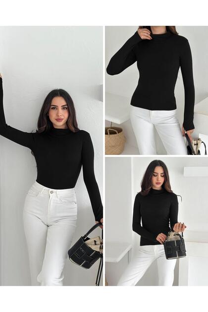 Women's Half Turtleneck Finger-Looped Full Stretch Fabric Buzz Bodysuit