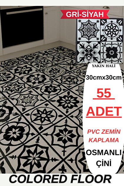 55 Pcs 30Cmx30Cm Adhesive Ottoman Tile Floor Pvc Flooring Panel Sticker with Rubber Backing 2124