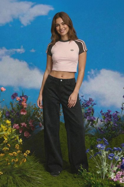 Women's Stoned High Waist Wideleg Jean Pants