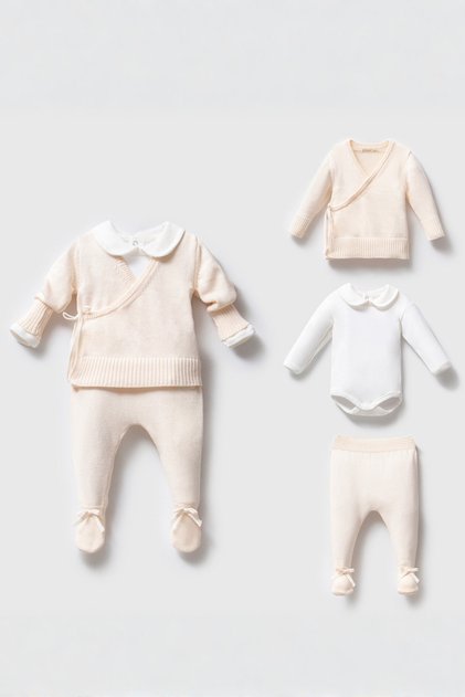 Kız Bebek Çiçek Yakalı Triko Set