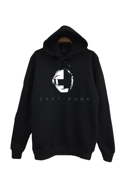 Unisex Black Daft Punk Printed Hooded Sweatshirt