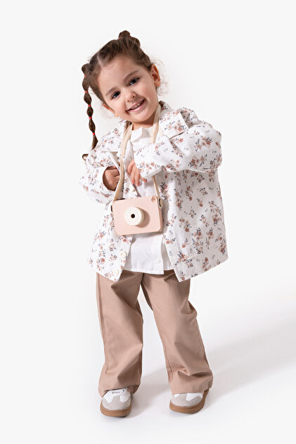 Floral Vintage Style & Shirt Collar Holiday Girl's Set 9094
