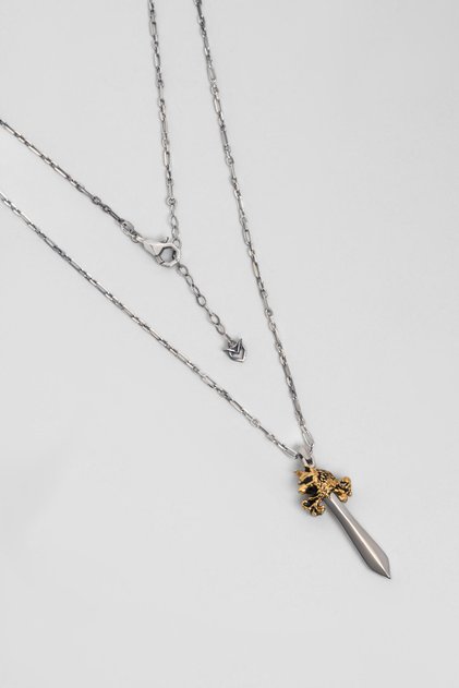 65 cm Silver Men's Necklace with Gokturk Sword Oxide