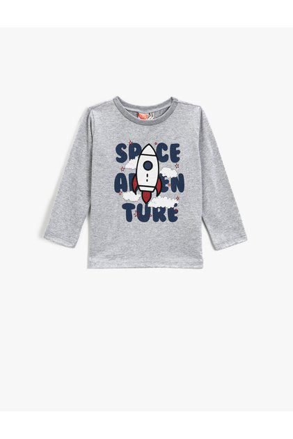 Space Printed T-Shirt Long Sleeve Crew Neck