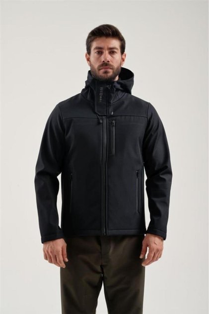 2311100 Erkek Siyah Yağmur Rüzgar Geçirmez Softshell Mont