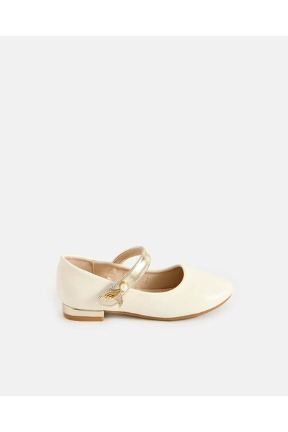 Girls Cream Pearl Embellished Heel Ballerina