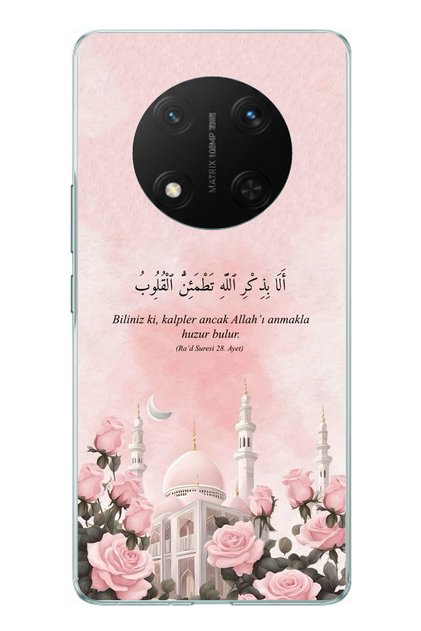 Honor X9C Compatible Rad Suresi Mosque and Roses Printed Silicone Case
