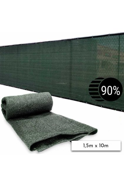 Gard din plasă de umbrire, culoare verde închis, dimensiuni 1,5x10m, nivel de umbrire 90%