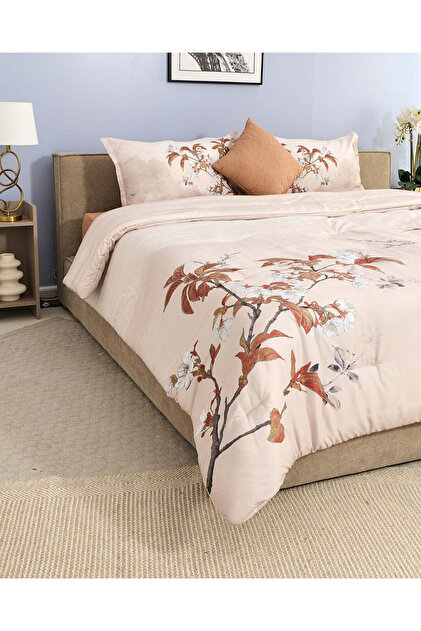 Beige Printed Comforter Set – 6 Piece (King Size)