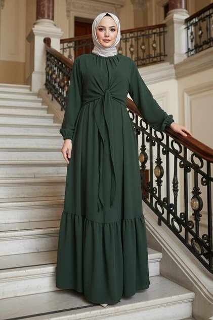 Rochie Ayrobin cu detaliu de legare kaki HM2873