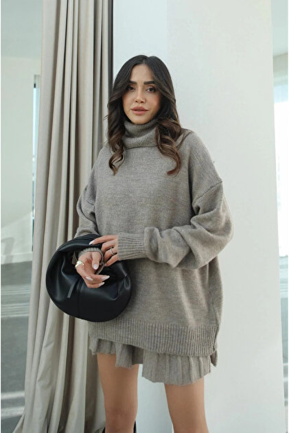 Pleated Mini Skirt Fisherman Sweater Bottom Top Knitwear Set
