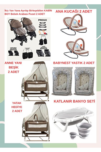 TURHANBEBE Yeni Doğan İkiz Bebek Çeyiz Seti Beşik Bebek Arabası