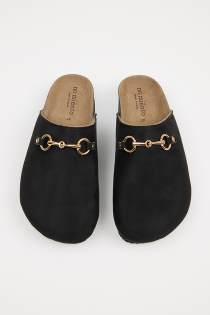 Pablo Women's Vegan Leather Buckle Black Sabo Slippers