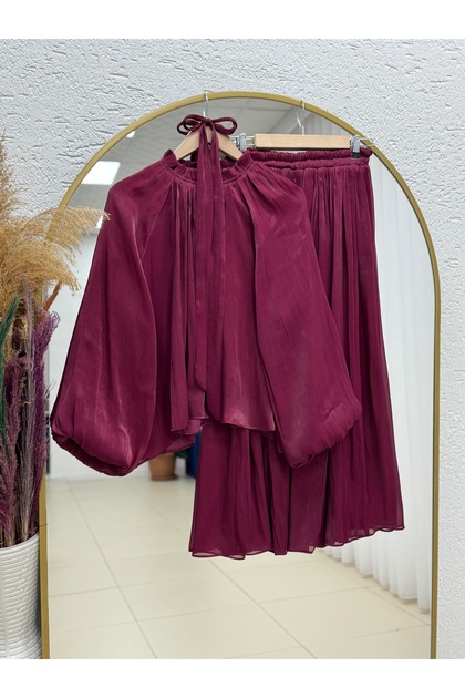 BENAHOLL Barrie Balon Kol Janjan Etekli Takım-GE794 Bordo - Fiyatı