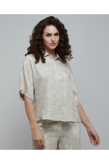 Embroidered Shirt With Classic Collar And Short Sleeves