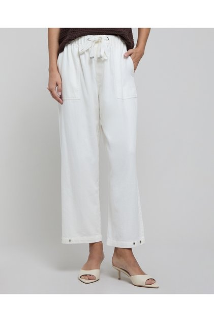 Solid Wide Leg Pants With Drawstring Waist