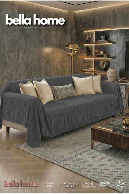 Brushed Patterned Fleece Sofa Cover – Soft Texture, Warm, Modern Design - Anthracite
