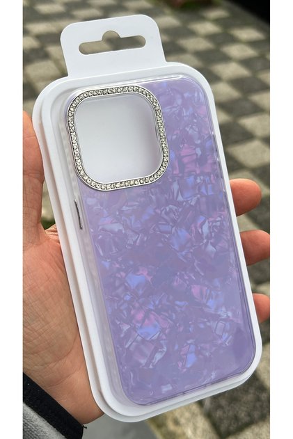 iPhone 16 Pro Compatible - Pearlescent Aurora Cover with Matte Sides and Stone Around the Camera Case