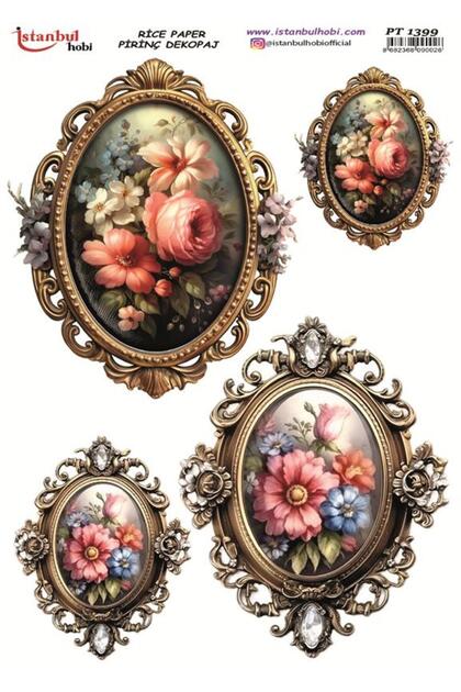 Brass Decopage Paper 30X42Cm Pt-1399 Frame Flower