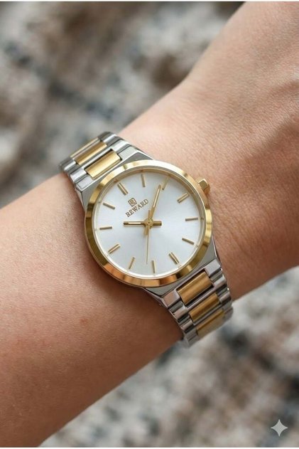 Silver & Gold Color Women Wrist Watch |   22 mm Steel Case, Dual Color Steel Band, Stylish Design