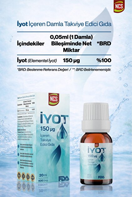 İyot 150 Mcg 20 Ml Damla İçilebilir Form Gıda Takviyesi Fda