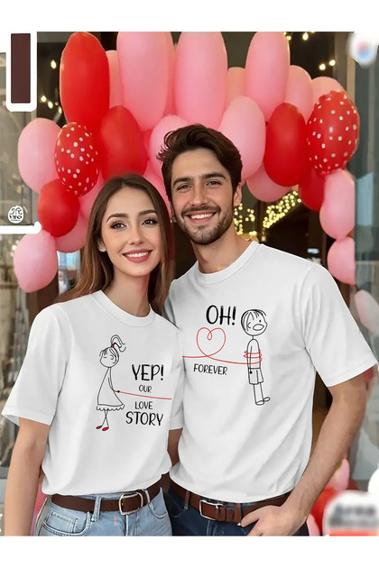 Unisex Couple Combination 1 Piece Men's Model Valentine's Day Printed Comfortable Fit T-Shirt
